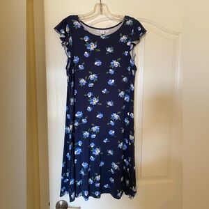 Old Navy Women’s Flutter Sleeve Swing Dress Dark Blue Floral Print Medium M